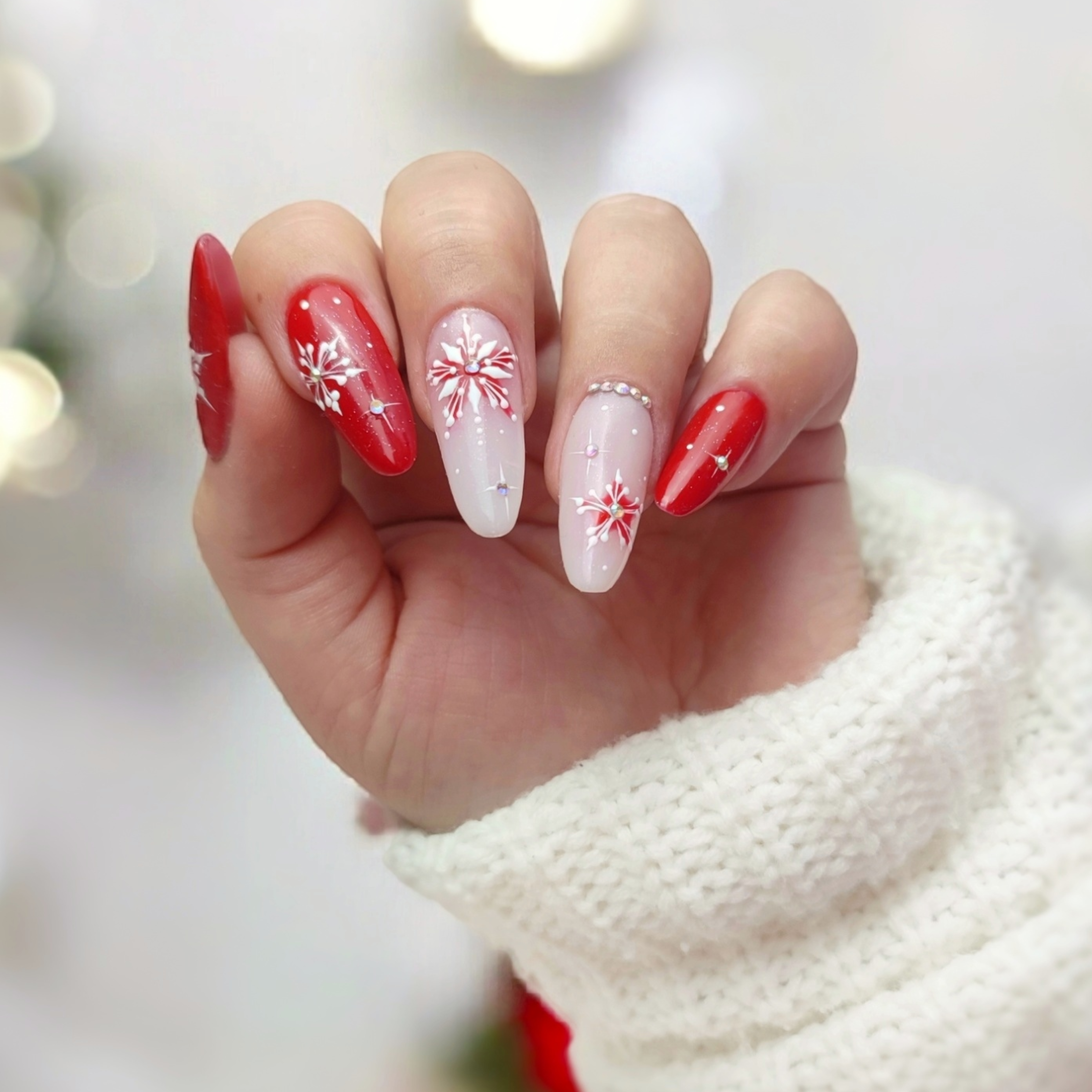 Red winter French manicure