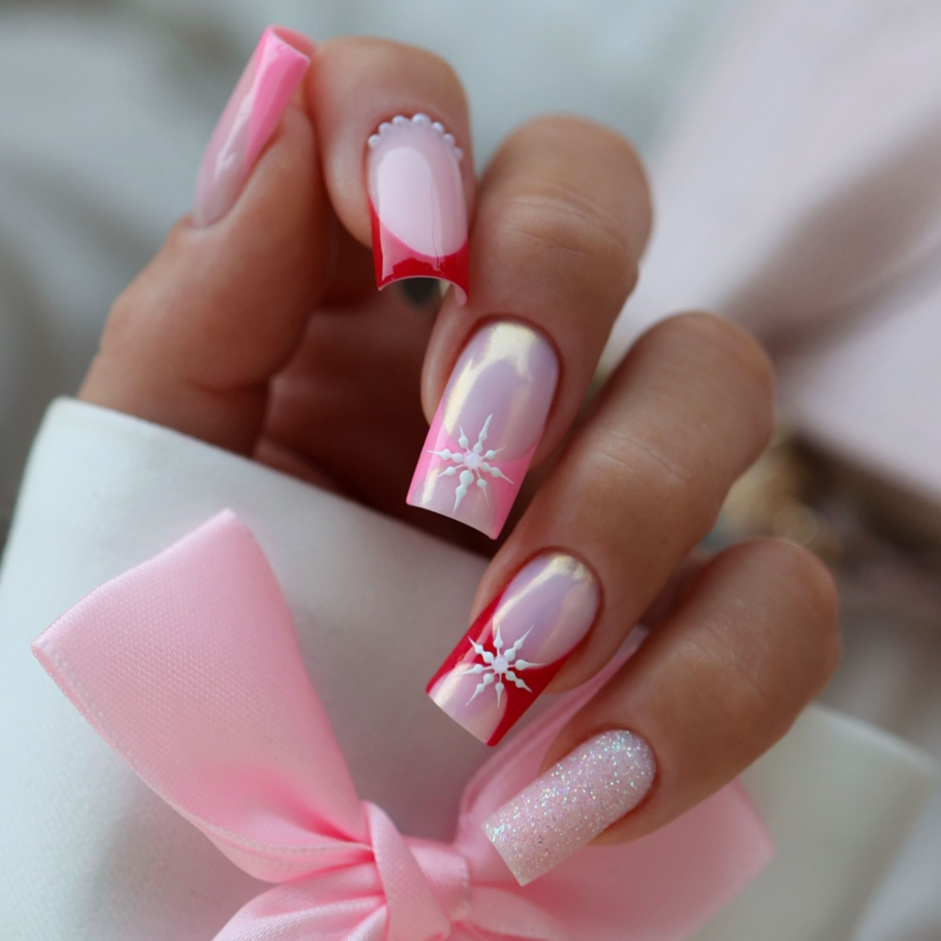 Pink winter French manicure