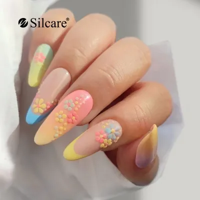 Paznockie french Kolorowe paznokcie z kwiatowym efektem 3D