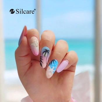 Vacation nails - the perfect summer design with palm trees, seashells, and pearls