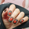 Matte hybrid nails with a red rose motif