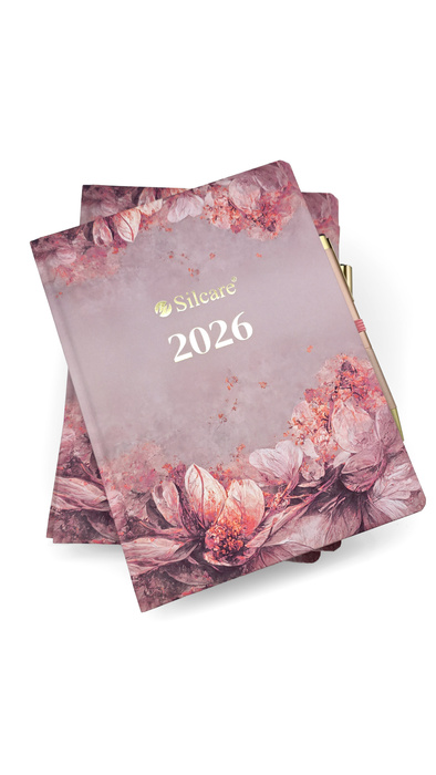 Blumen A5 Buchkalender Silcare 2026 mit Gummiband + Stift