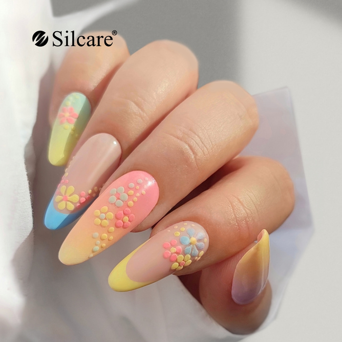 Colorful nails with a 3D floral effect