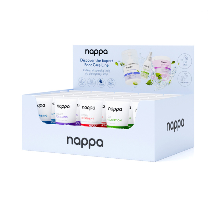 Set mit 25 Nappa Fußpflegecremes mit Urea + Display