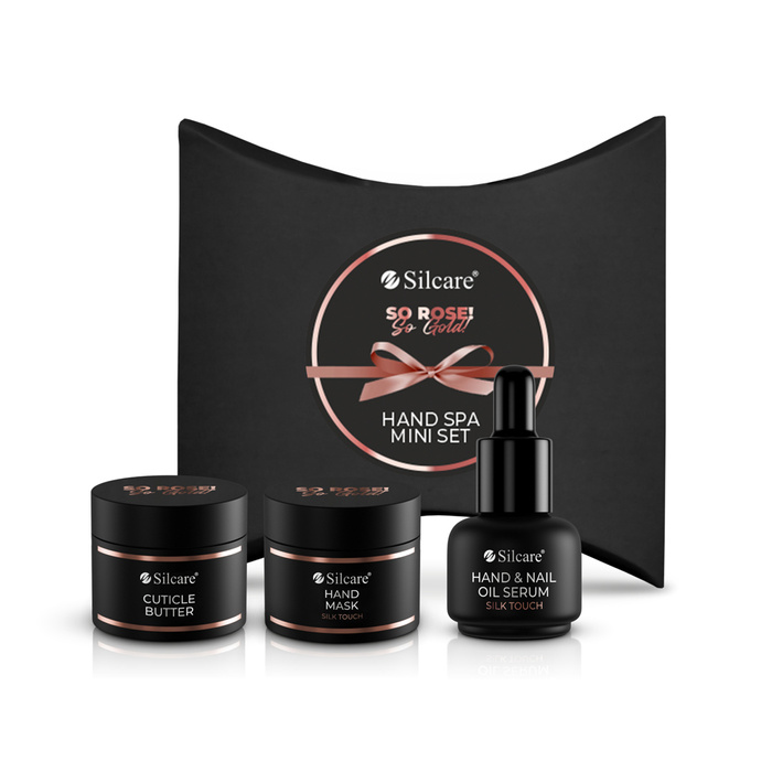 Zestaw do pielęgnacji dłoni So Rose! So Gold! (Masełko do skórek 10 ml + Serum do rąk 15 ml + Peeling do rąk 10 ml)
