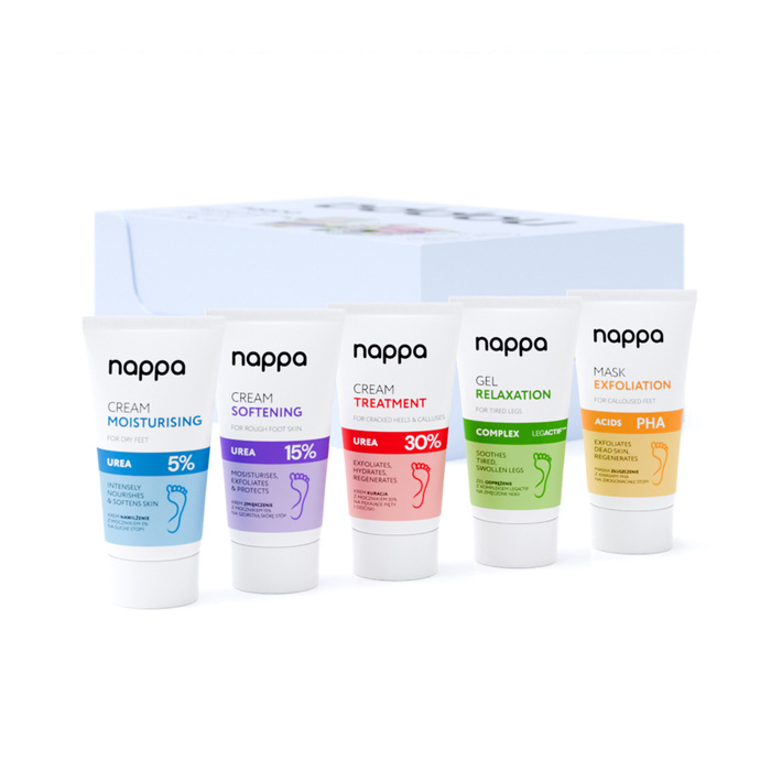 Set mit 25 Nappa Fußpflegecremes mit Urea + Display