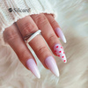 Subtle white hybrid nails with red hearts
