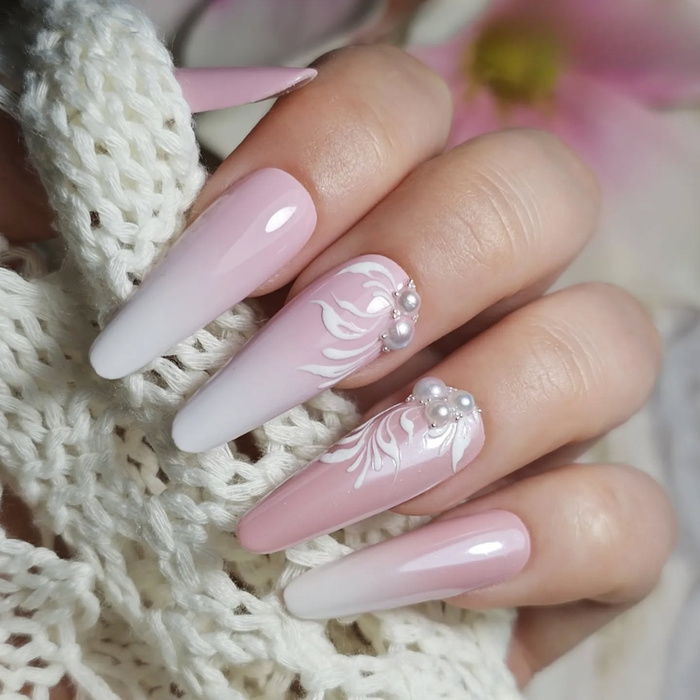 Bridal manicure with pearls - elegance in its purest form