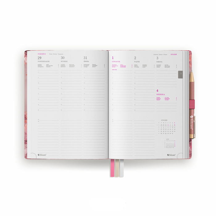 Agenda A5 Fiori Silcare 2026 con Elastico + Penna
