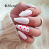 Subtle white hybrid nails with red hearts