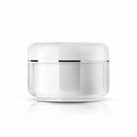 Barattolo trasparente in plastica da 50 ml con tappo bianco e fascia argentata