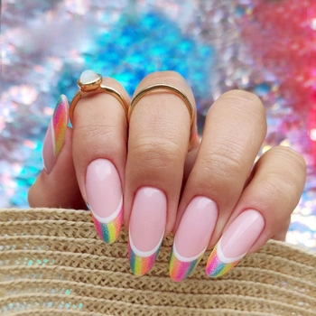 Tęczowe paznokcie french - kolorowy manicure idealny na lato